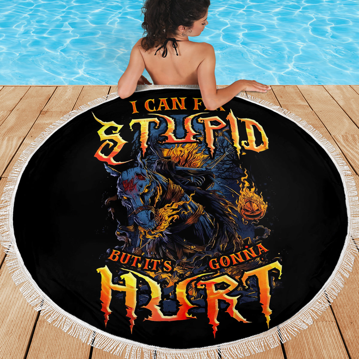 Jack O Lantern Skull Beach Blanket I Can Fix Stupid But It's Gonna Hurt - Wonder Print Shop