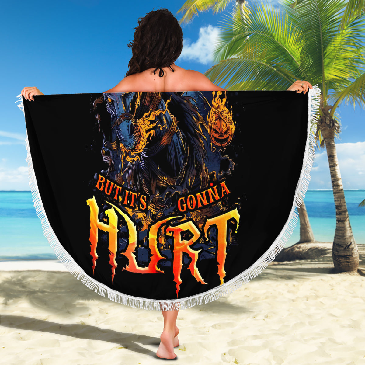 Jack O Lantern Skull Beach Blanket I Can Fix Stupid But It's Gonna Hurt - Wonder Print Shop