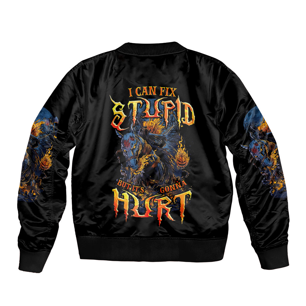 Jack O Lantern Skull Bomber Jacket I Can Fix Stupid But It's Gonna Hurt - Wonder Print Shop