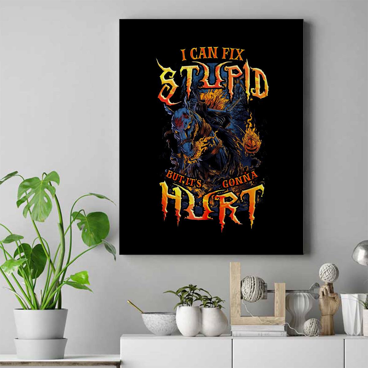 Jack O Lantern Skull Canvas Wall Art I Can Fix Stupid But It's Gonna Hurt - Wonder Print Shop