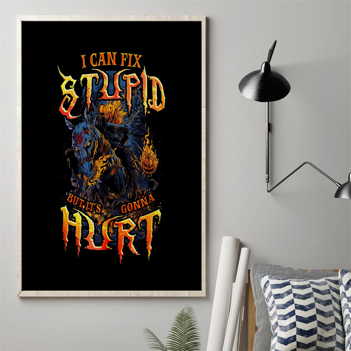 Jack O Lantern Skull Canvas Wall Art I Can Fix Stupid But It's Gonna Hurt - Wonder Print Shop