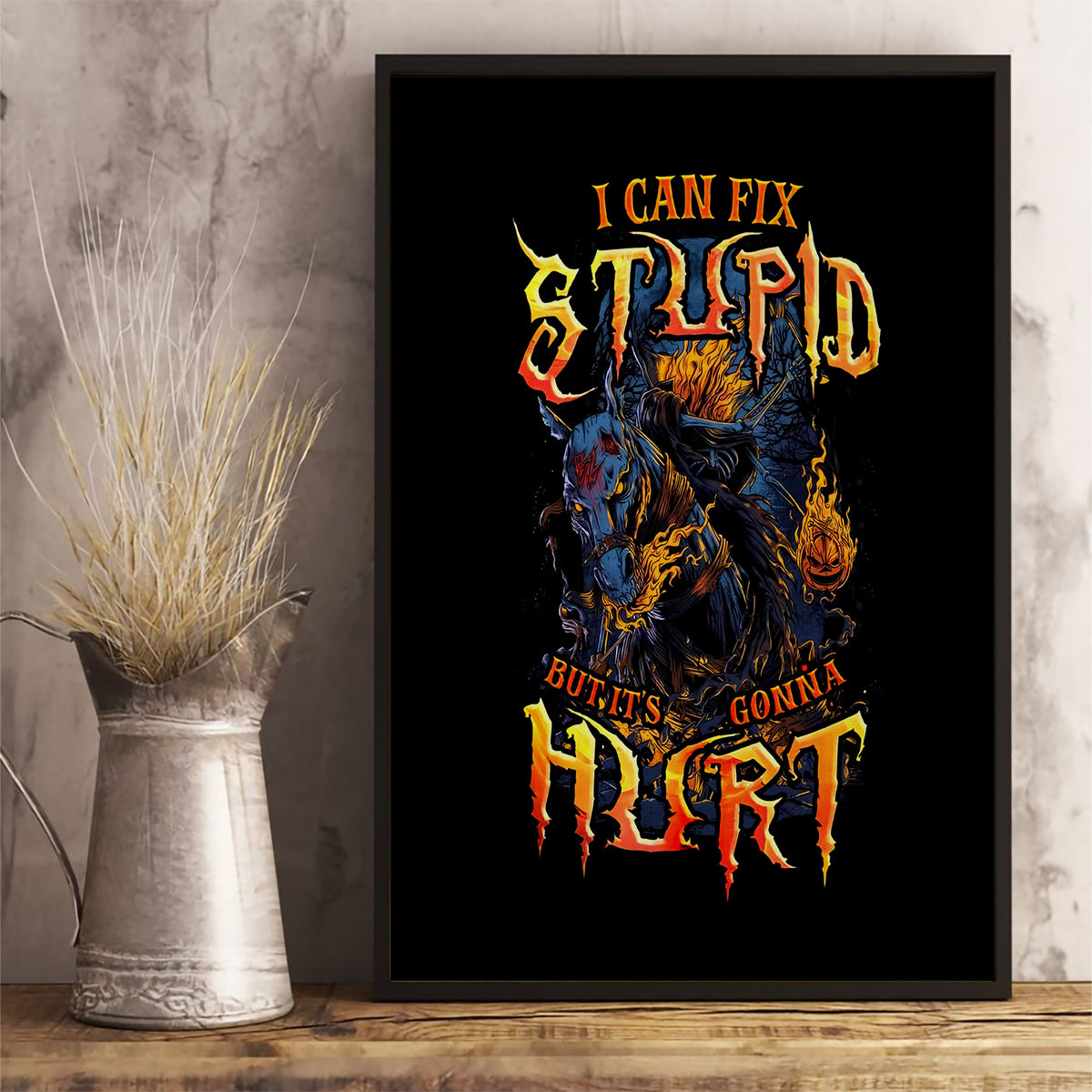 Jack O Lantern Skull Canvas Wall Art I Can Fix Stupid But It's Gonna Hurt - Wonder Print Shop