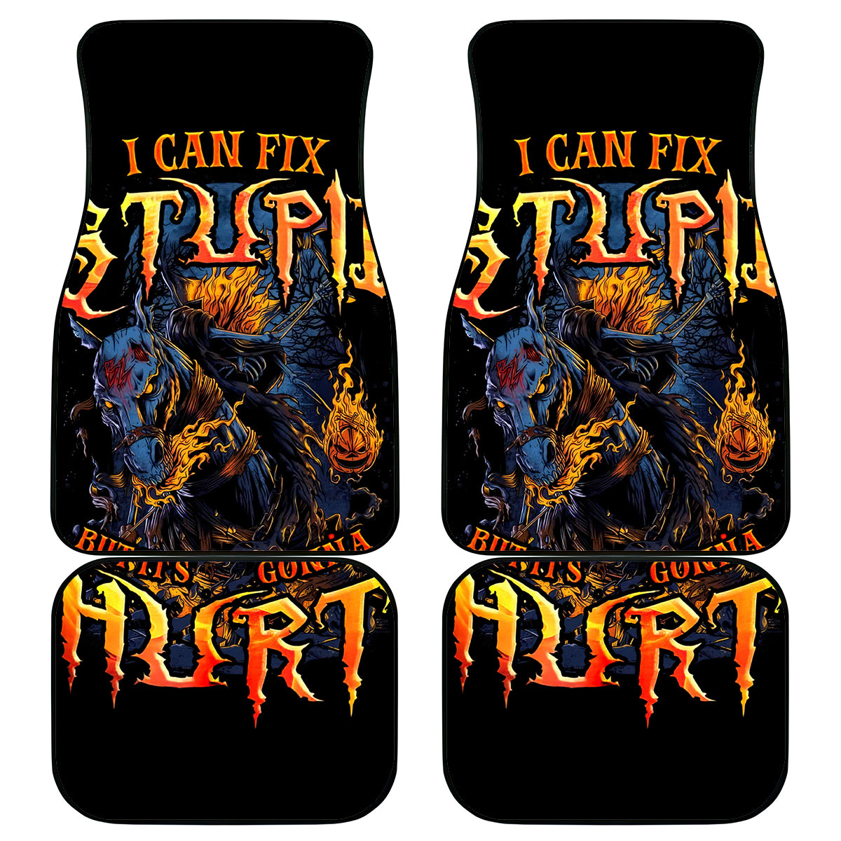 Jack O Lantern Skull Car Mats I Can Fix Stupid But It's Gonna Hurt - Wonder Print Shop