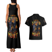 Jack O Lantern Skull Couples Matching Tank Maxi Dress and Hawaiian Shirt I Can Fix Stupid But It's Gonna Hurt - Wonder Print Shop