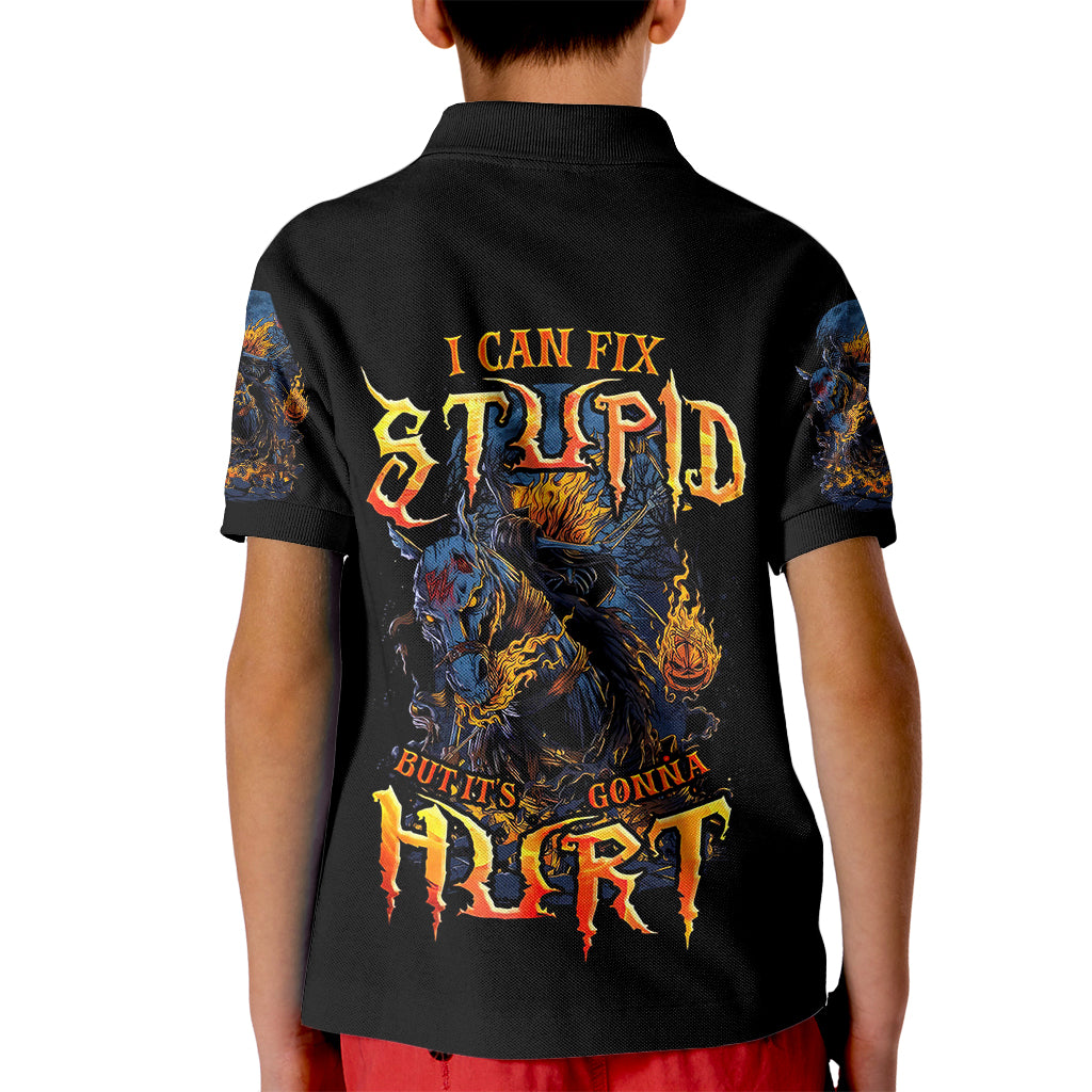 Jack O Lantern Skull Kid Polo Shirt I Can Fix Stupid But It's Gonna Hurt - Wonder Print Shop