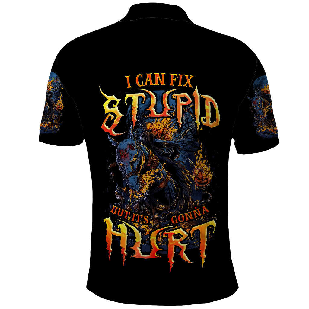 Jack O Lantern Skull Polo Shirt I Can Fix Stupid But It's Gonna Hurt - Wonder Print Shop
