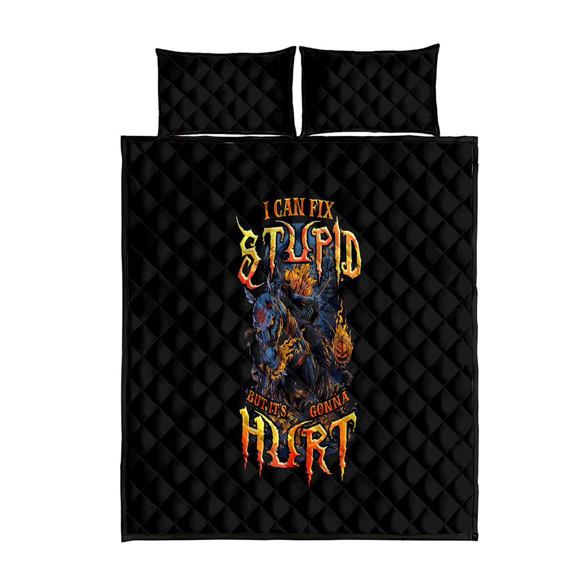 Jack O Lantern Skull Quilt Bed Set I Can Fix Stupid But It's Gonna Hurt - Wonder Print Shop