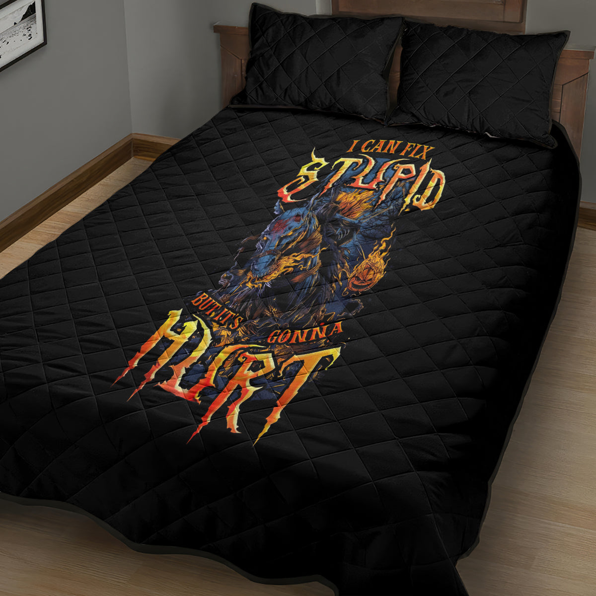 Jack O Lantern Skull Quilt Bed Set I Can Fix Stupid But It's Gonna Hurt - Wonder Print Shop