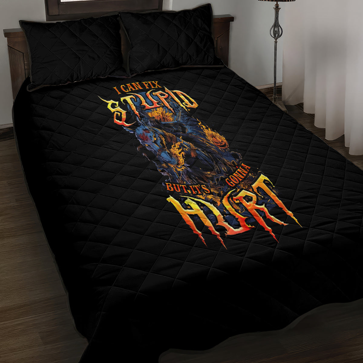 Jack O Lantern Skull Quilt Bed Set I Can Fix Stupid But It's Gonna Hurt - Wonder Print Shop