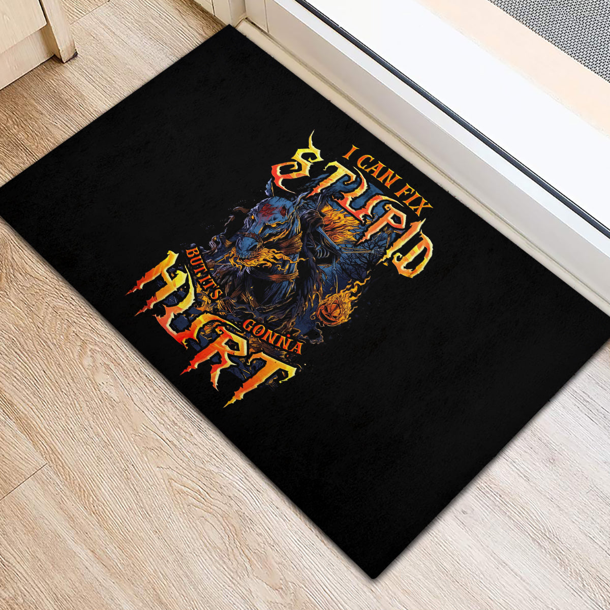 Jack O Lantern Skull Rubber Doormat I Can Fix Stupid But It's Gonna Hurt - Wonder Print Shop