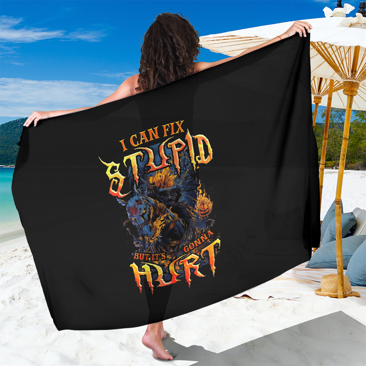 Jack O Lantern Skull Sarong I Can Fix Stupid But It's Gonna Hurt - Wonder Print Shop