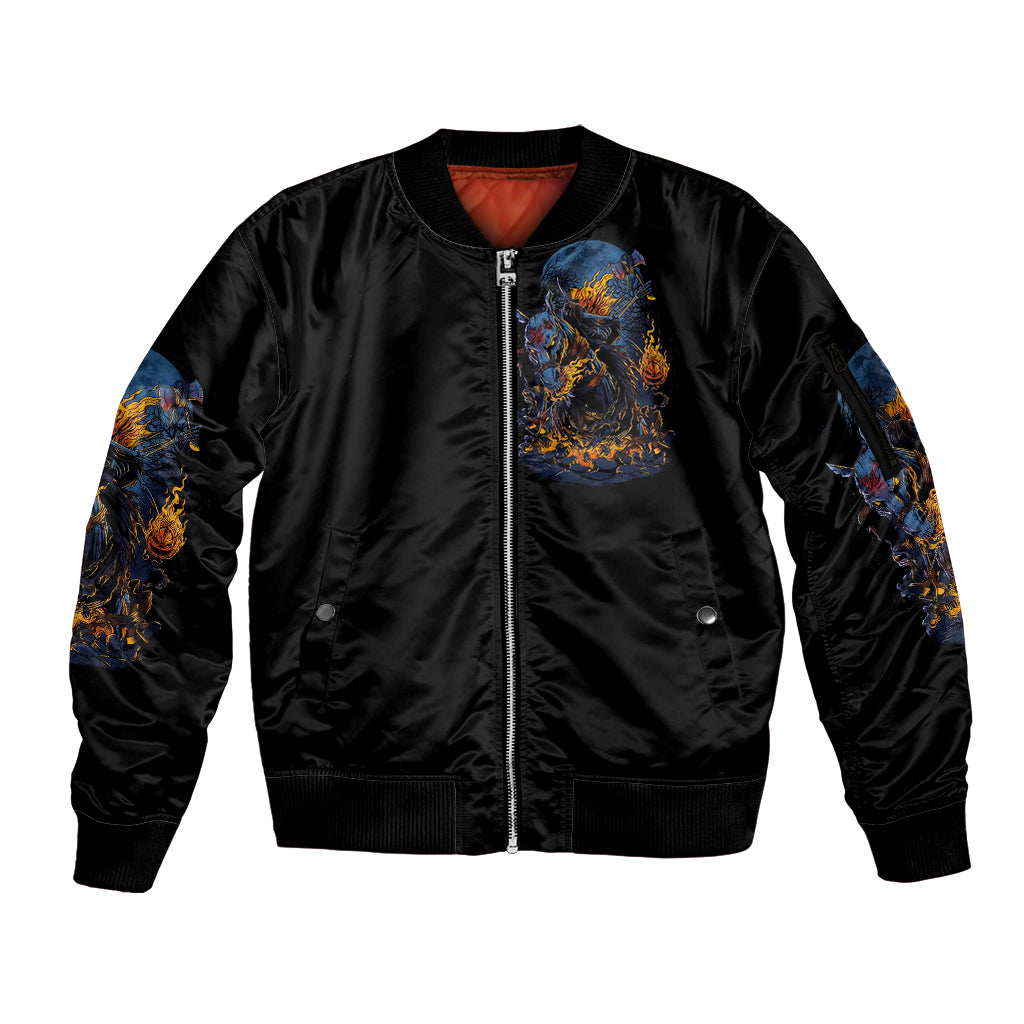 Jack O Lantern Skull Sleeve Zip Bomber Jacket I Can Fix Stupid But It's Gonna Hurt - Wonder Print Shop