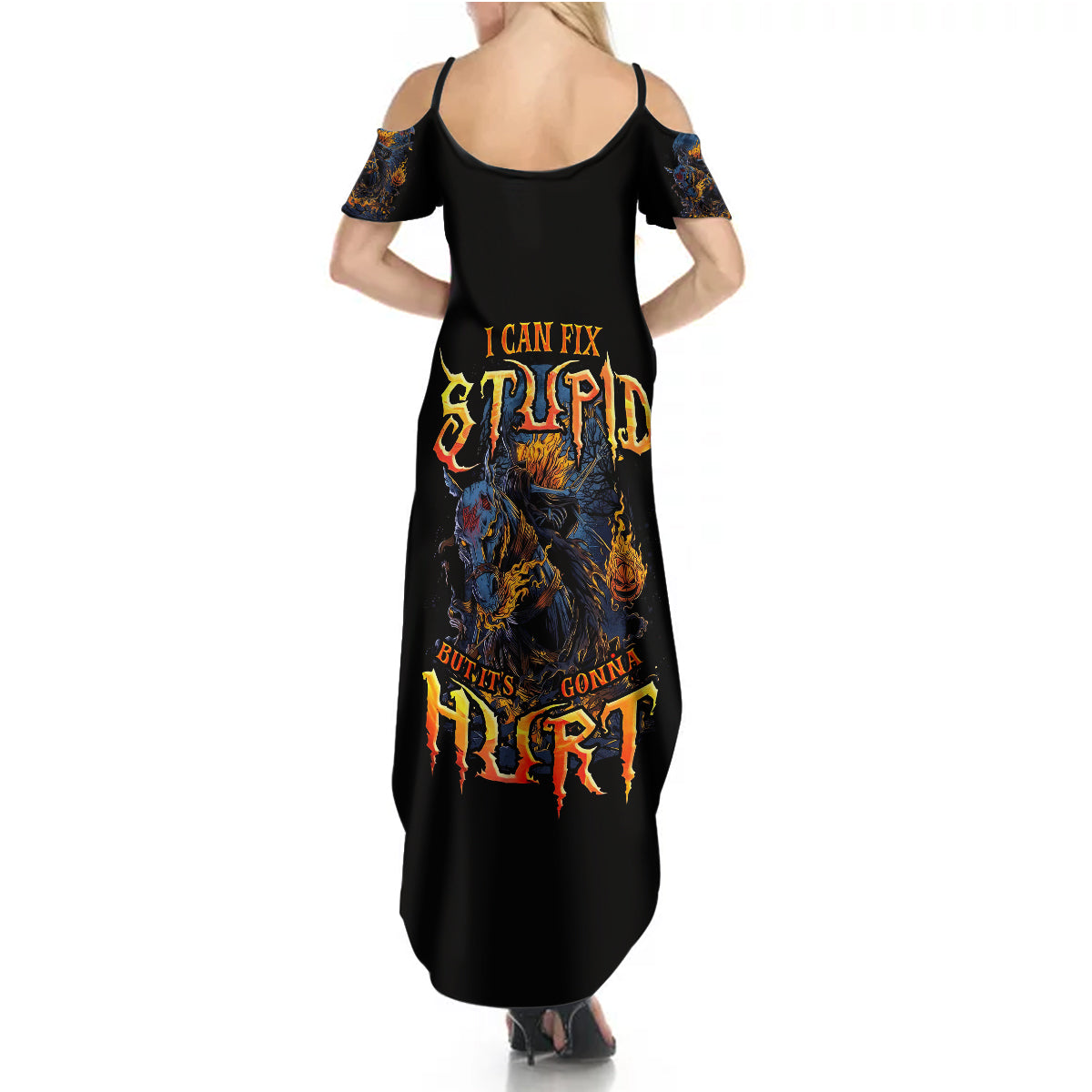 Jack O Lantern Skull Summer Maxi Dress I Can Fix Stupid But It's Gonna Hurt - Wonder Print Shop