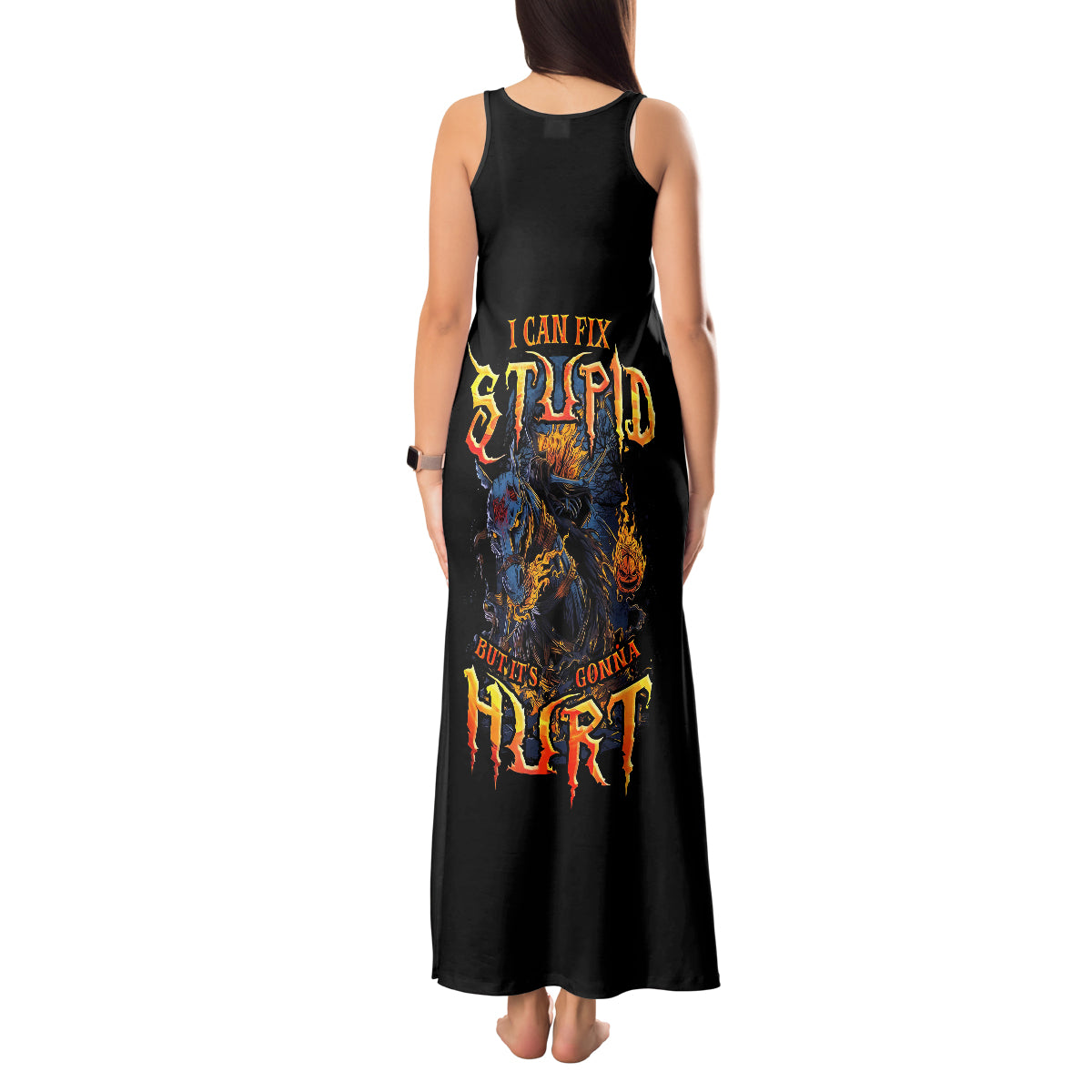 Jack O Lantern Skull Tank Maxi Dress I Can Fix Stupid But It's Gonna Hurt - Wonder Print Shop