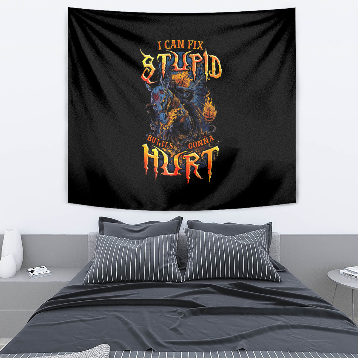 Jack O Lantern Skull Tapestry I Can Fix Stupid But It's Gonna Hurt - Wonder Print Shop