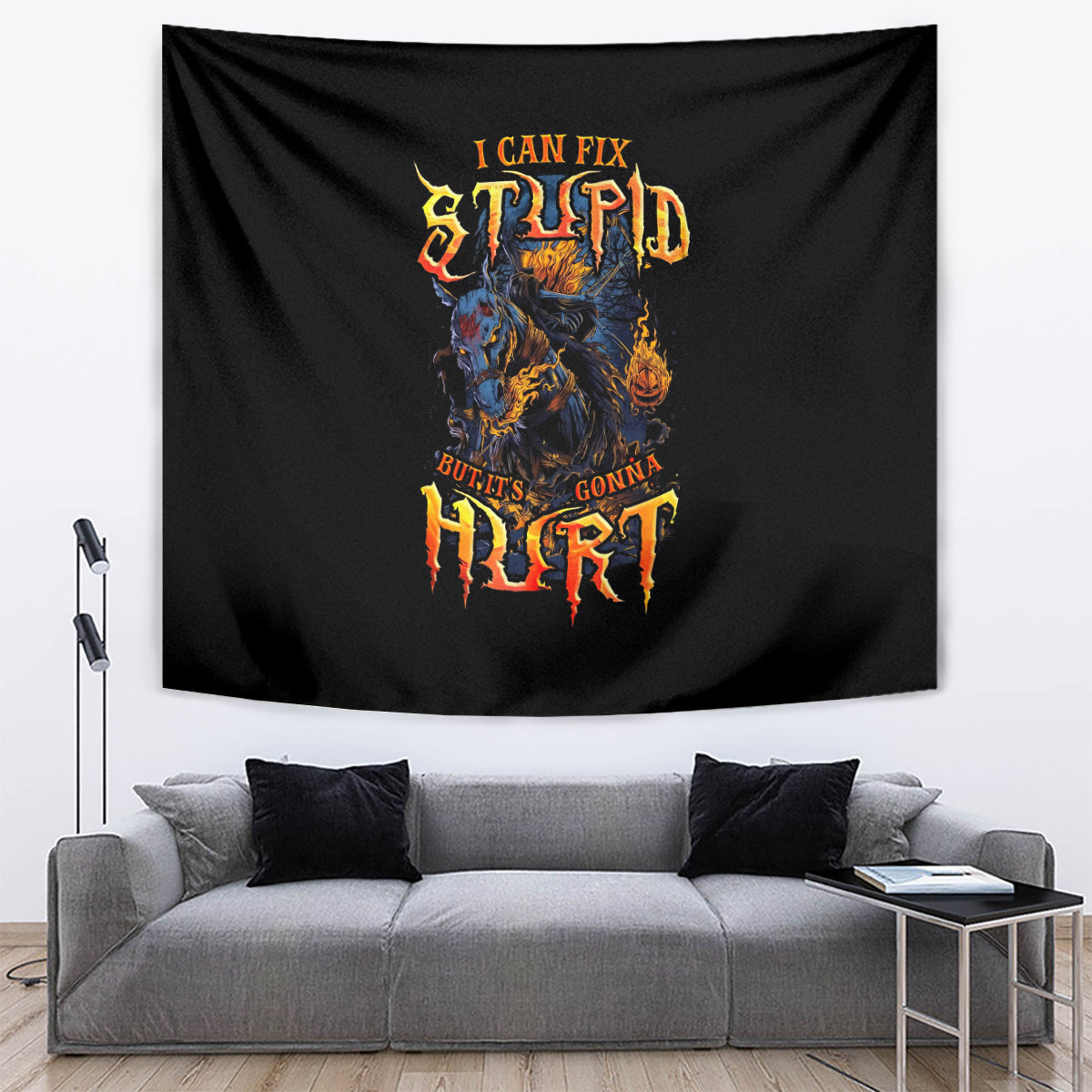 Jack O Lantern Skull Tapestry I Can Fix Stupid But It's Gonna Hurt - Wonder Print Shop