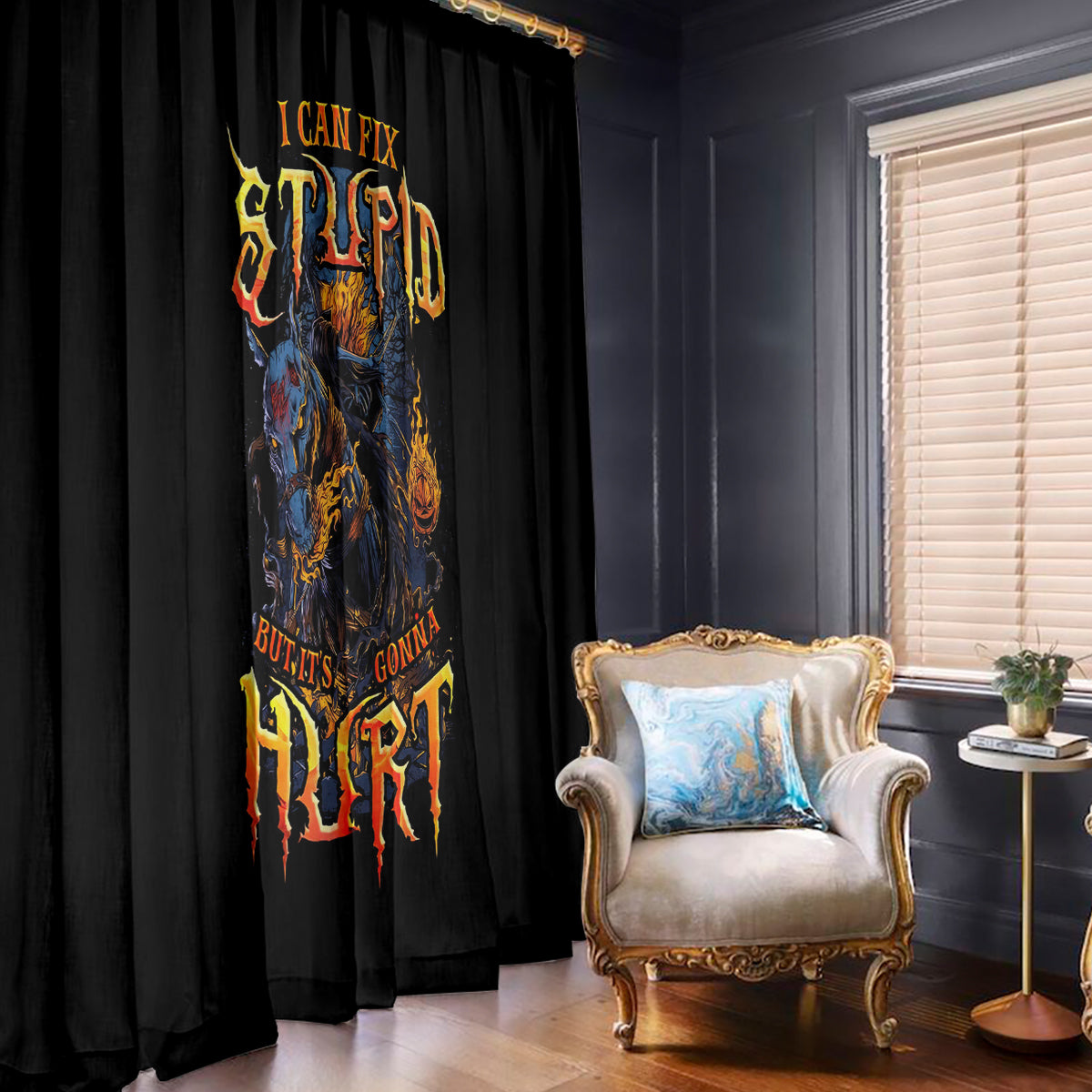 Jack O Lantern Skull Window Curtain I Can Fix Stupid But It's Gonna Hurt - Wonder Print Shop