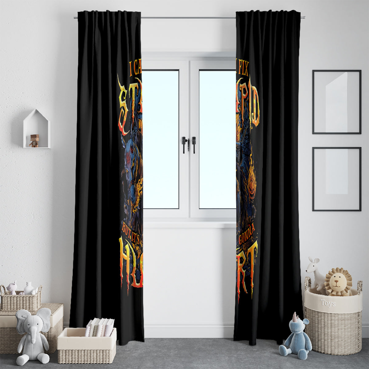 Jack O Lantern Skull Window Curtain I Can Fix Stupid But It's Gonna Hurt - Wonder Print Shop