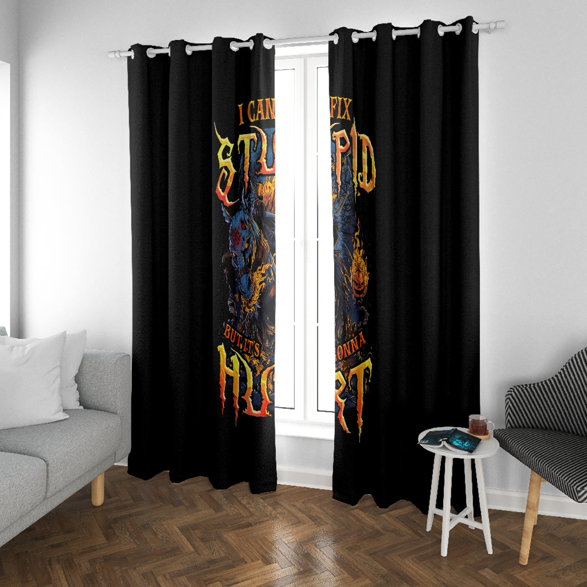 Jack O Lantern Skull Window Curtain I Can Fix Stupid But It's Gonna Hurt - Wonder Print Shop