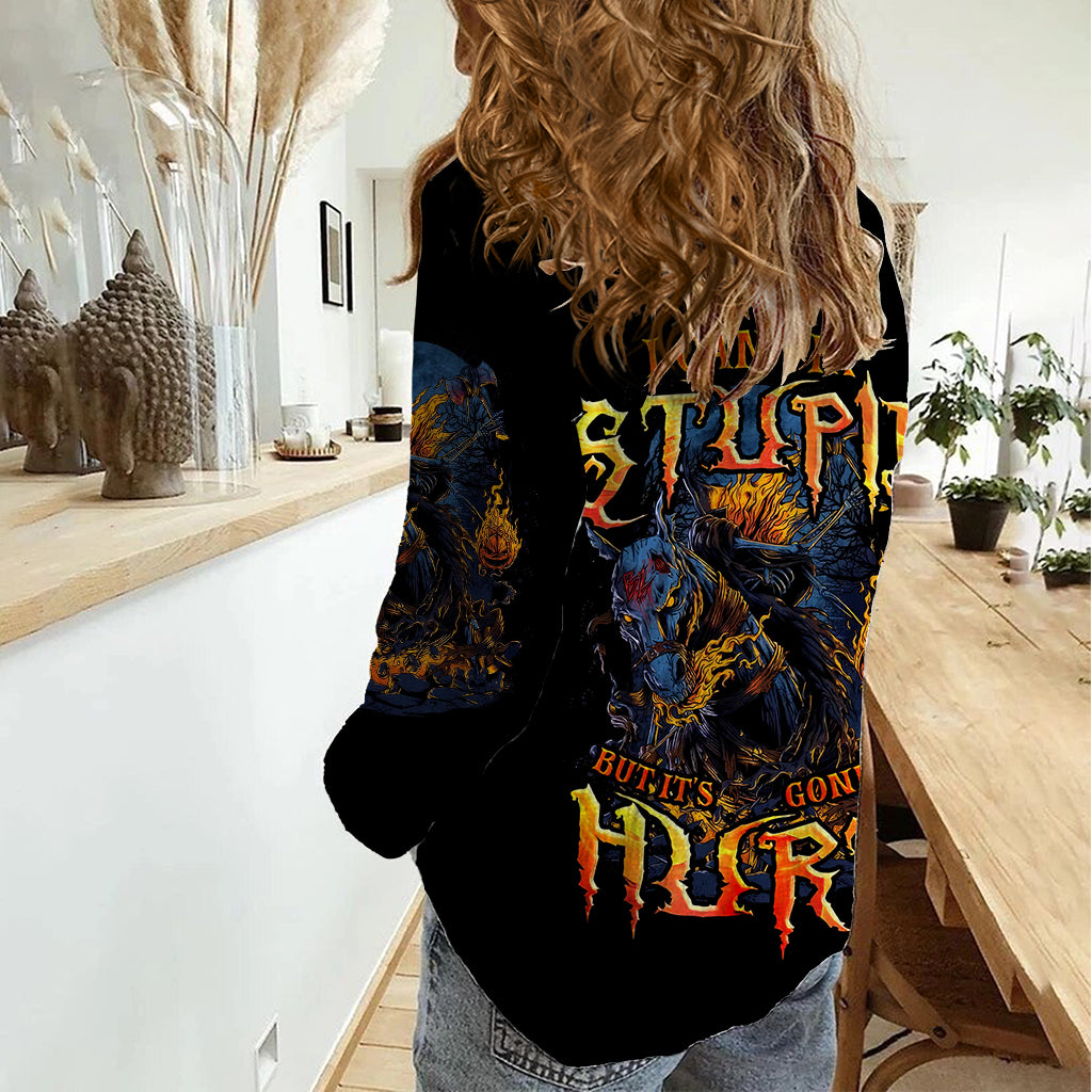 Jack O Lantern Skull Women Casual Shirt I Can Fix Stupid But It's Gonna Hurt - Wonder Print Shop
