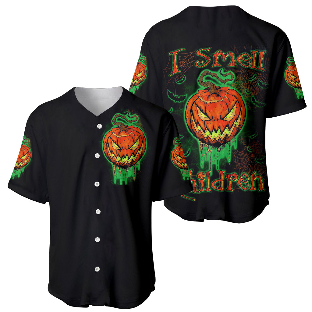 Jack O Lantern Skull Baseball Jersey I Smell Children - Wonder Print Shop