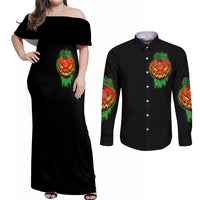 Jack O Lantern Skull Couples Matching Off Shoulder Maxi Dress and Long Sleeve Button Shirts I Smell Children - Wonder Print Shop