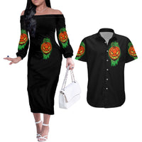 Jack O Lantern Skull Couples Matching Off The Shoulder Long Sleeve Dress and Hawaiian Shirt I Smell Children - Wonder Print Shop