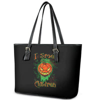 Jack O Lantern Skull Leather Tote Bag I Smell Children - Wonder Print Shop