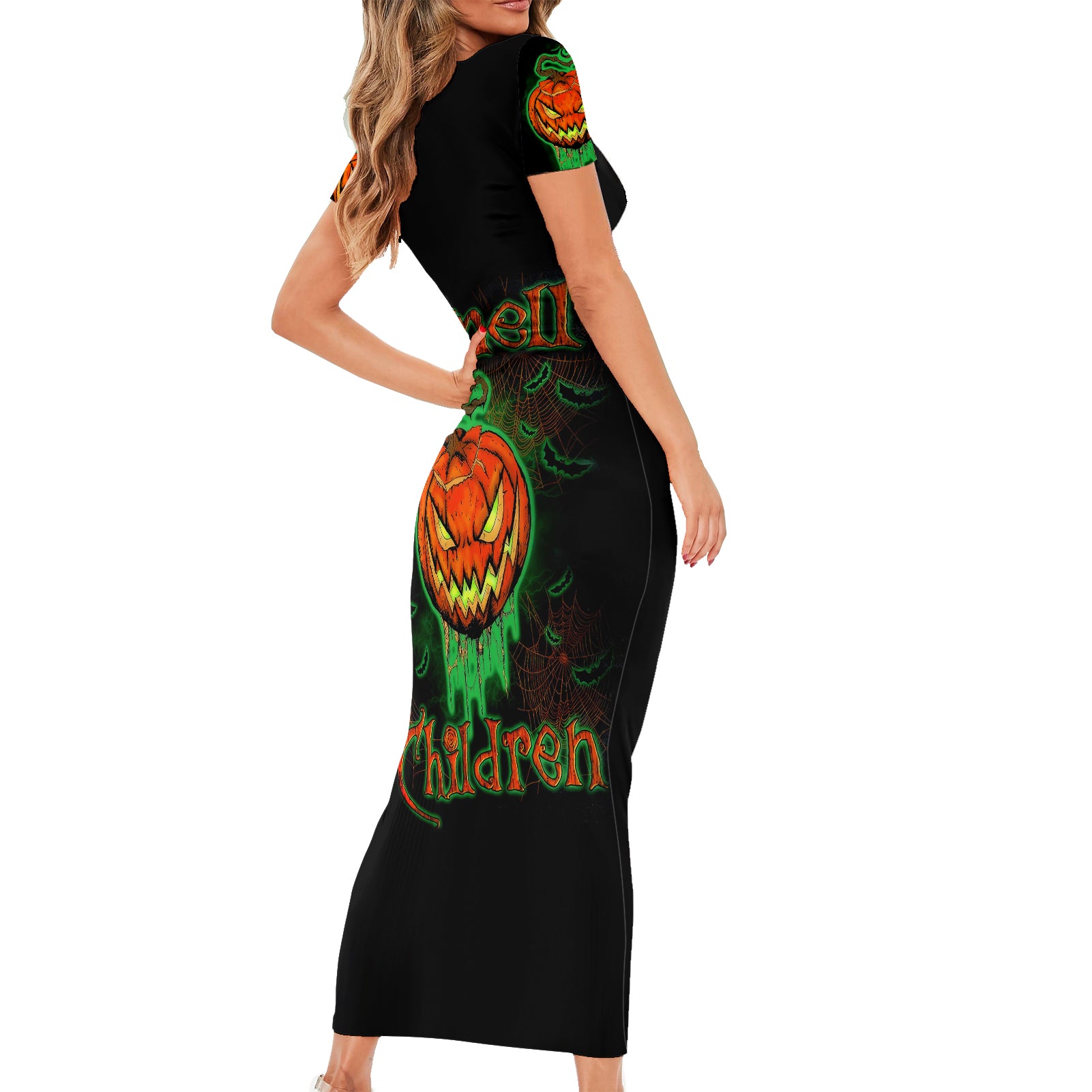 Jack O Lantern Skull Short Sleeve Bodycon Dress I Smell Children - Wonder Print Shop