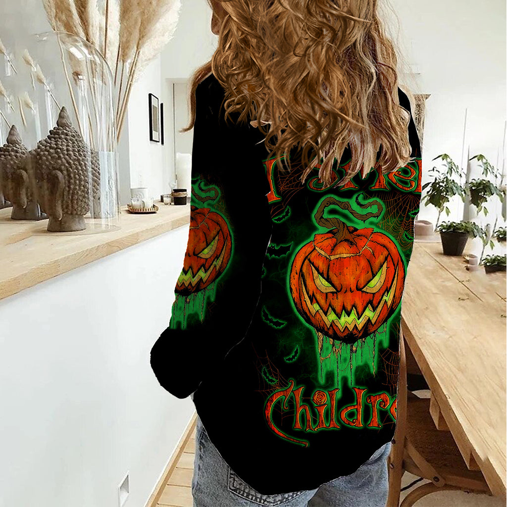 Jack O Lantern Skull Women Casual Shirt I Smell Children - Wonder Print Shop