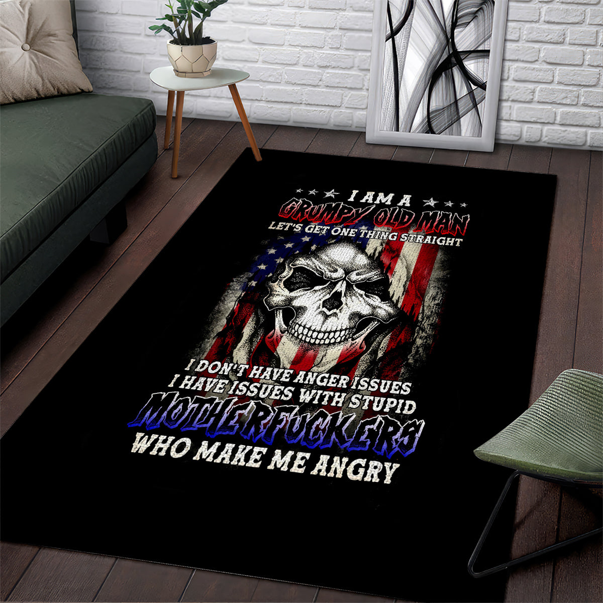 American Skull Area Rug Grumpy Old Man Motherfuckers Who Make Me Angry - Wonder Print Shop