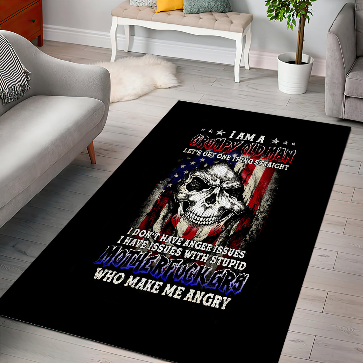 American Skull Area Rug Grumpy Old Man Motherfuckers Who Make Me Angry - Wonder Print Shop