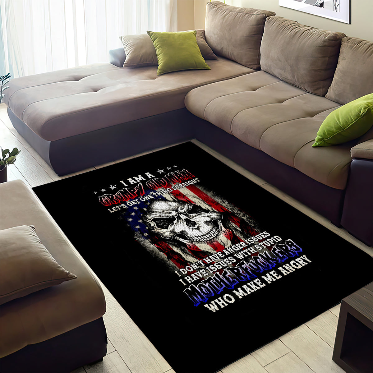 American Skull Area Rug Grumpy Old Man Motherfuckers Who Make Me Angry - Wonder Print Shop