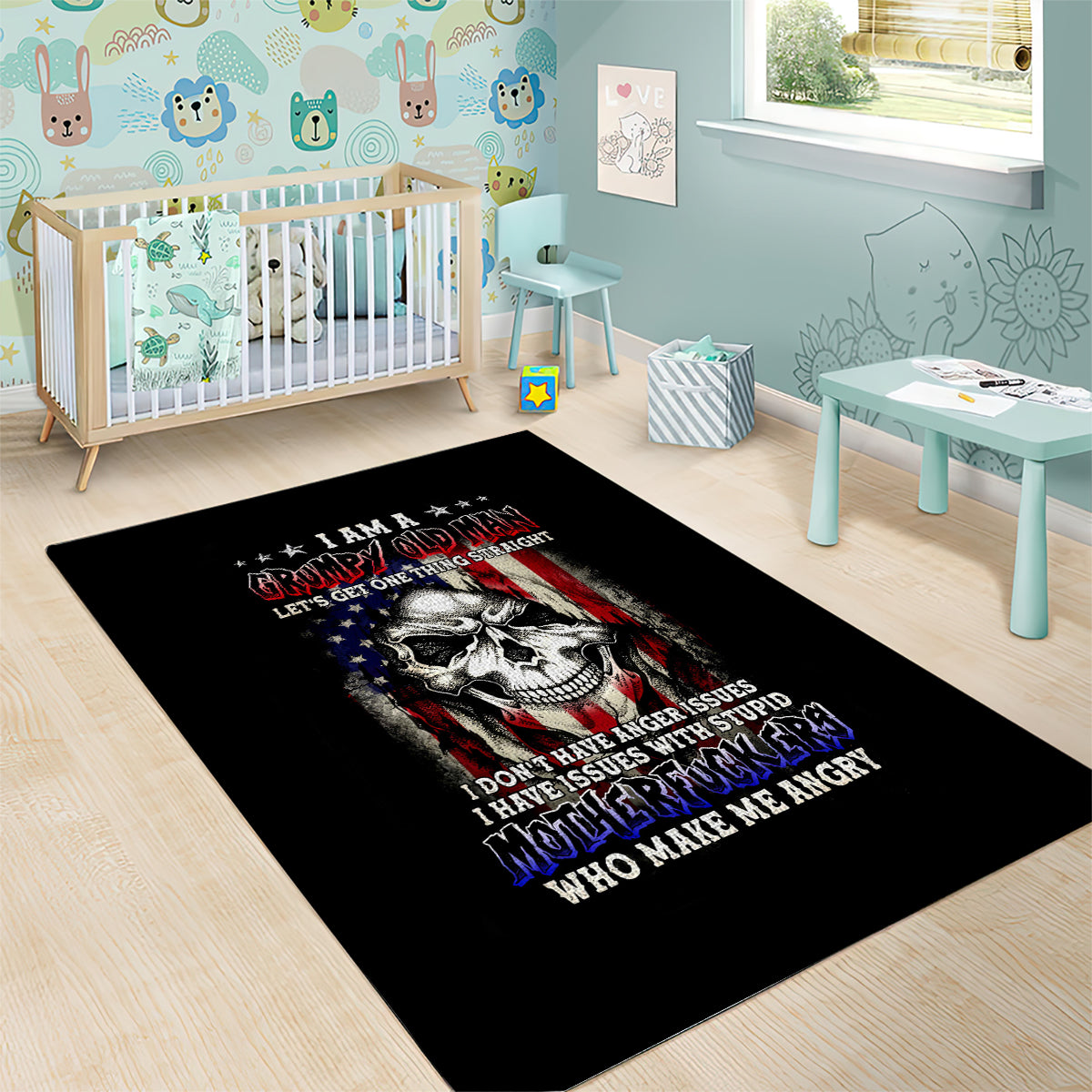 American Skull Area Rug Grumpy Old Man Motherfuckers Who Make Me Angry - Wonder Print Shop