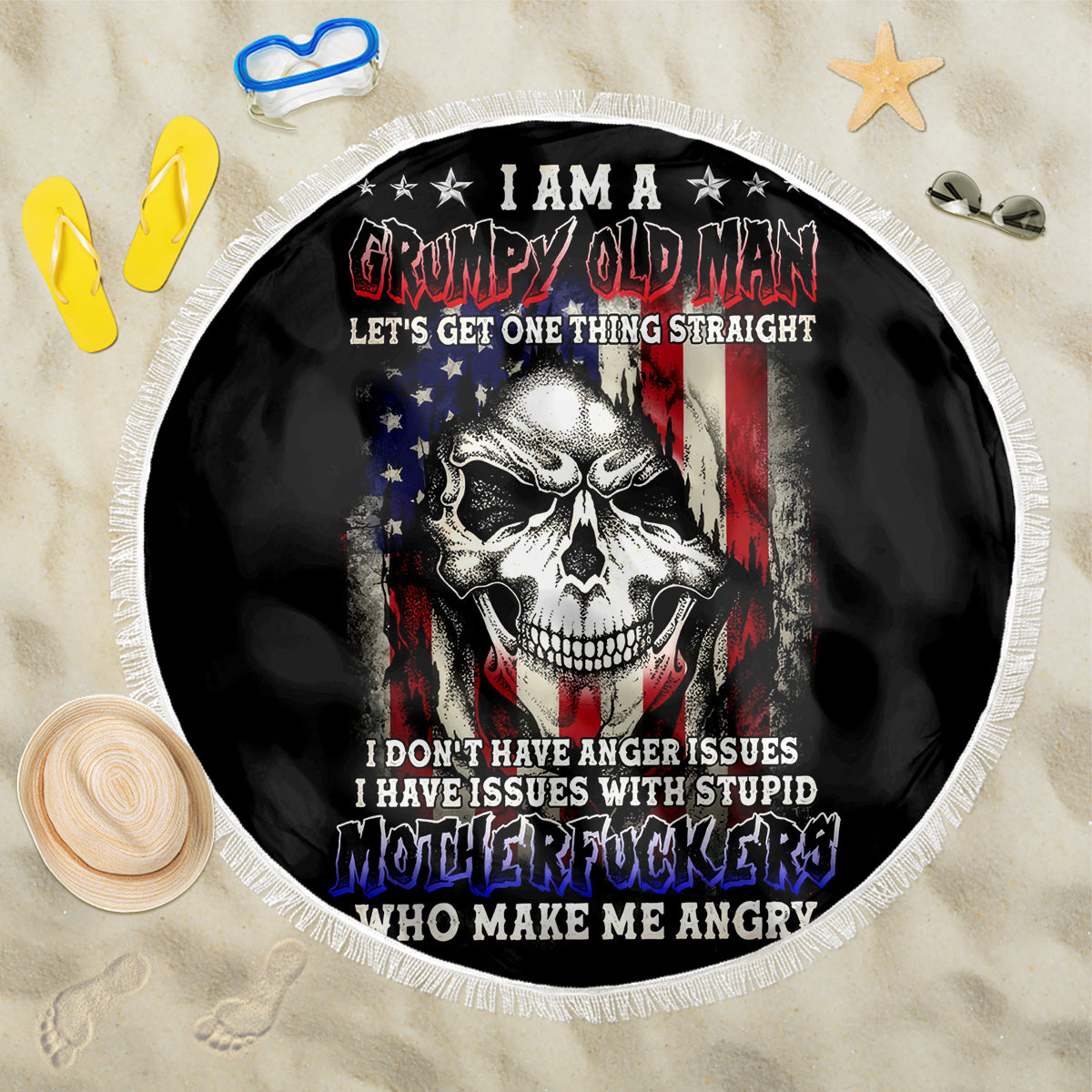 American Skull Beach Blanket Grumpy Old Man Motherfuckers Who Make Me Angry - Wonder Print Shop