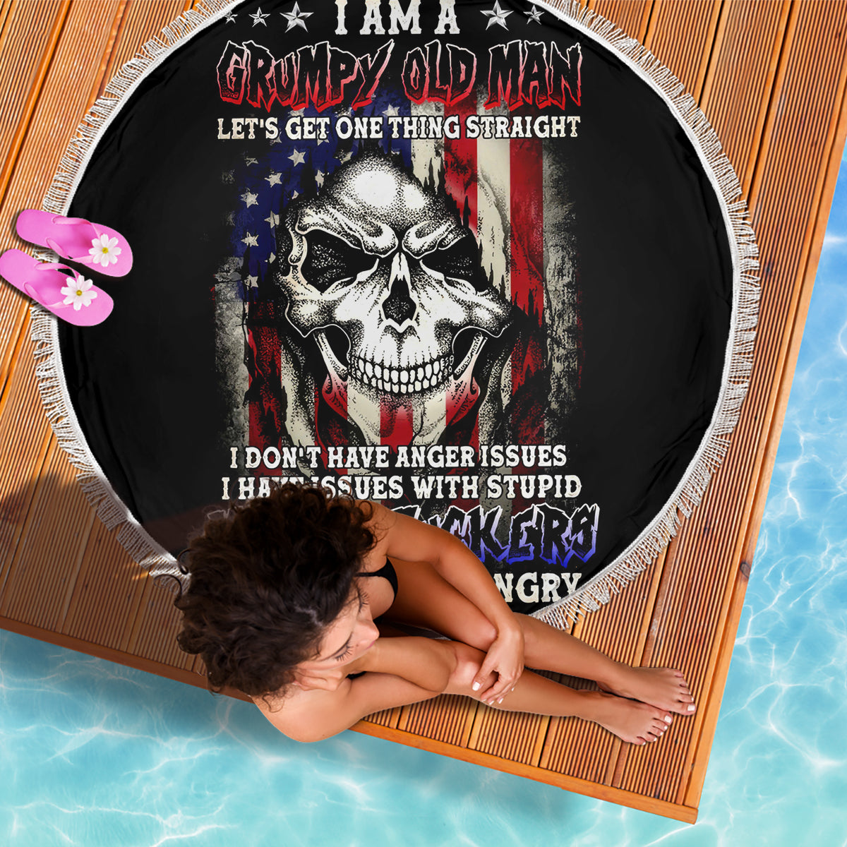 American Skull Beach Blanket Grumpy Old Man Motherfuckers Who Make Me Angry - Wonder Print Shop
