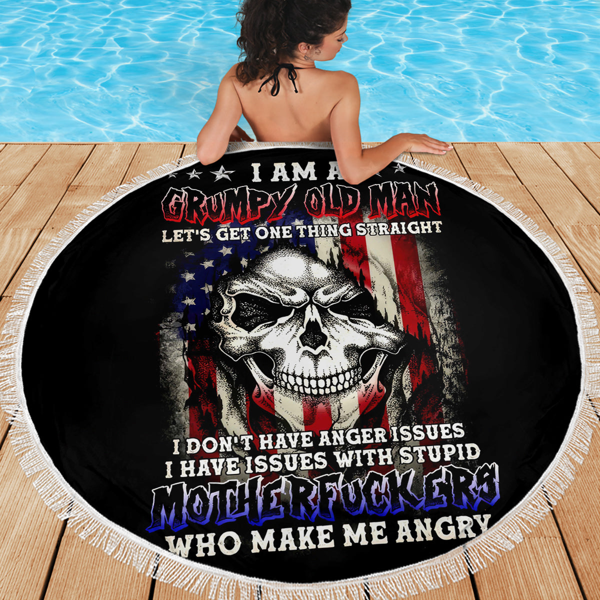 American Skull Beach Blanket Grumpy Old Man Motherfuckers Who Make Me Angry - Wonder Print Shop