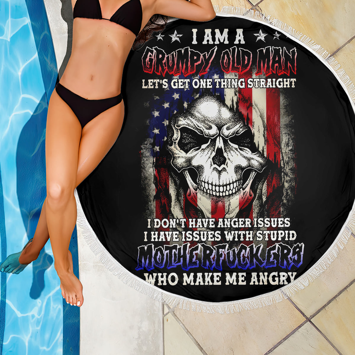 American Skull Beach Blanket Grumpy Old Man Motherfuckers Who Make Me Angry - Wonder Print Shop