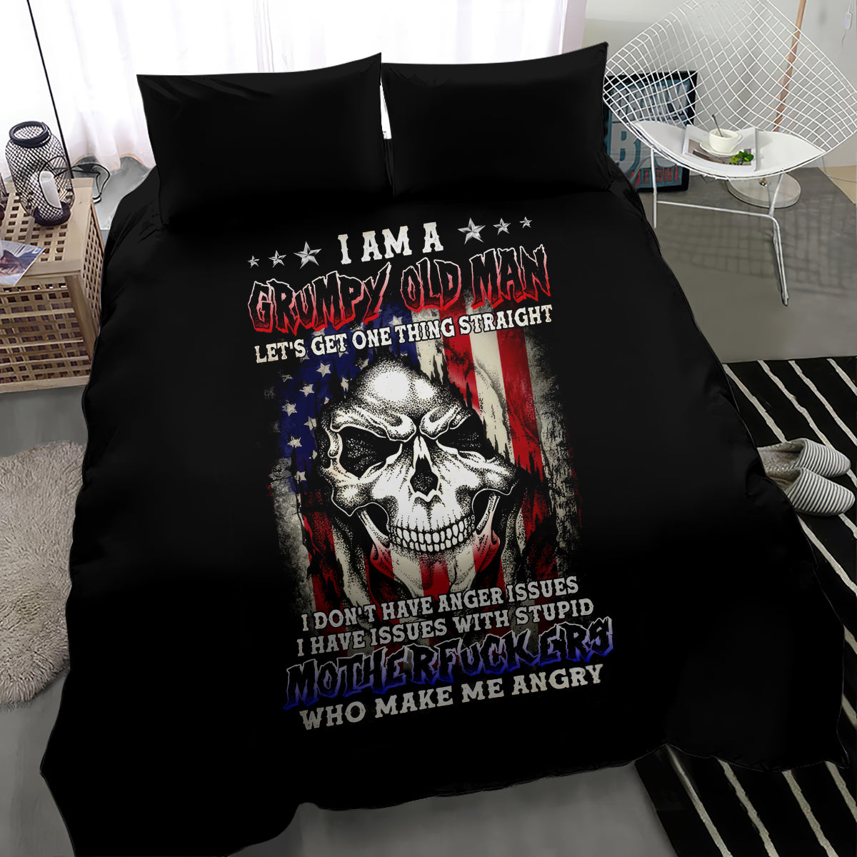American Skull Bedding Set Grumpy Old Man Motherfuckers Who Make Me Angry - Wonder Print Shop