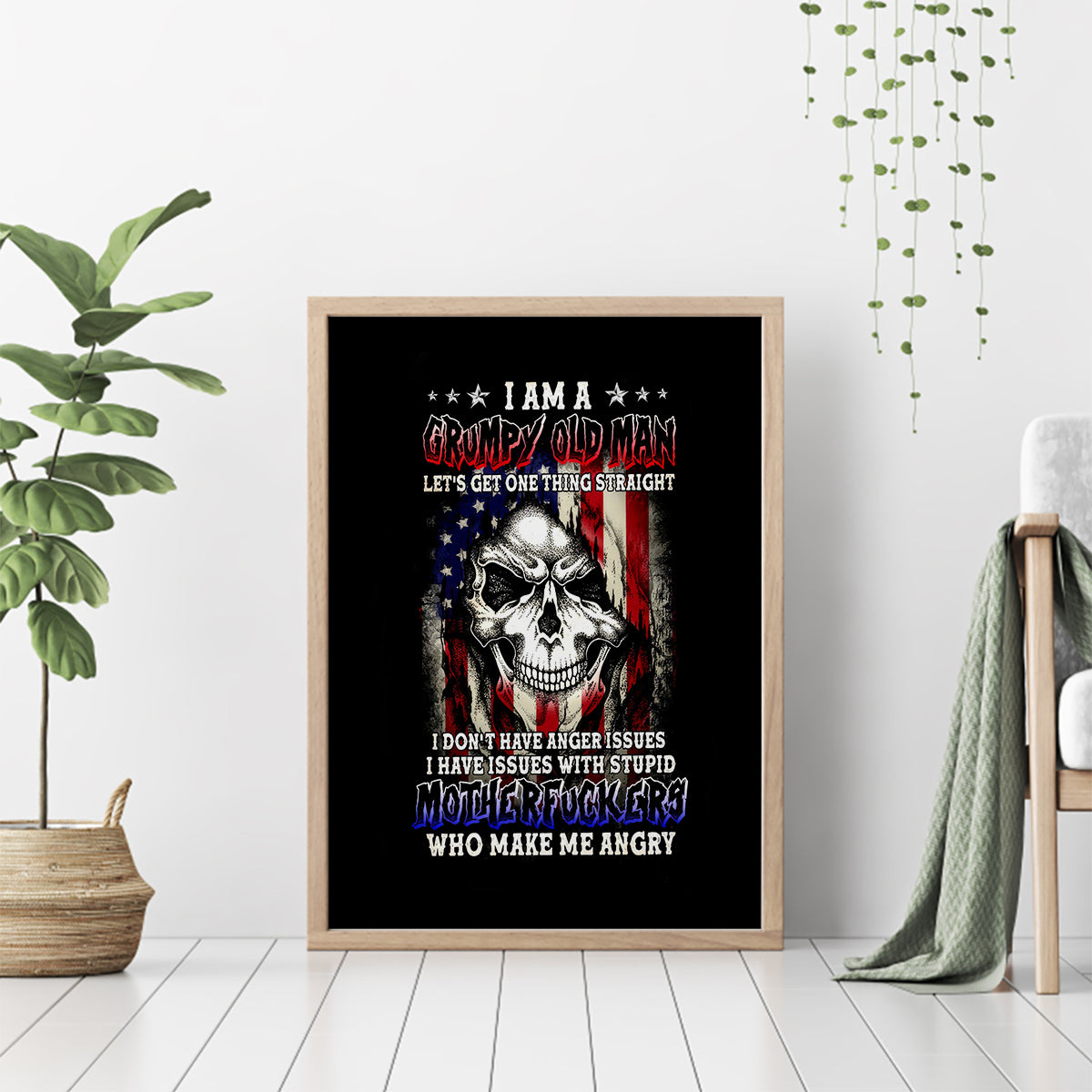 American Skull Canvas Wall Art Grumpy Old Man Motherfuckers Who Make Me Angry - Wonder Print Shop