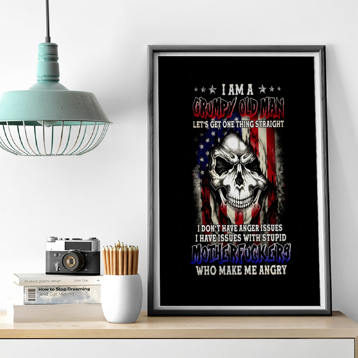American Skull Canvas Wall Art Grumpy Old Man Motherfuckers Who Make Me Angry - Wonder Print Shop