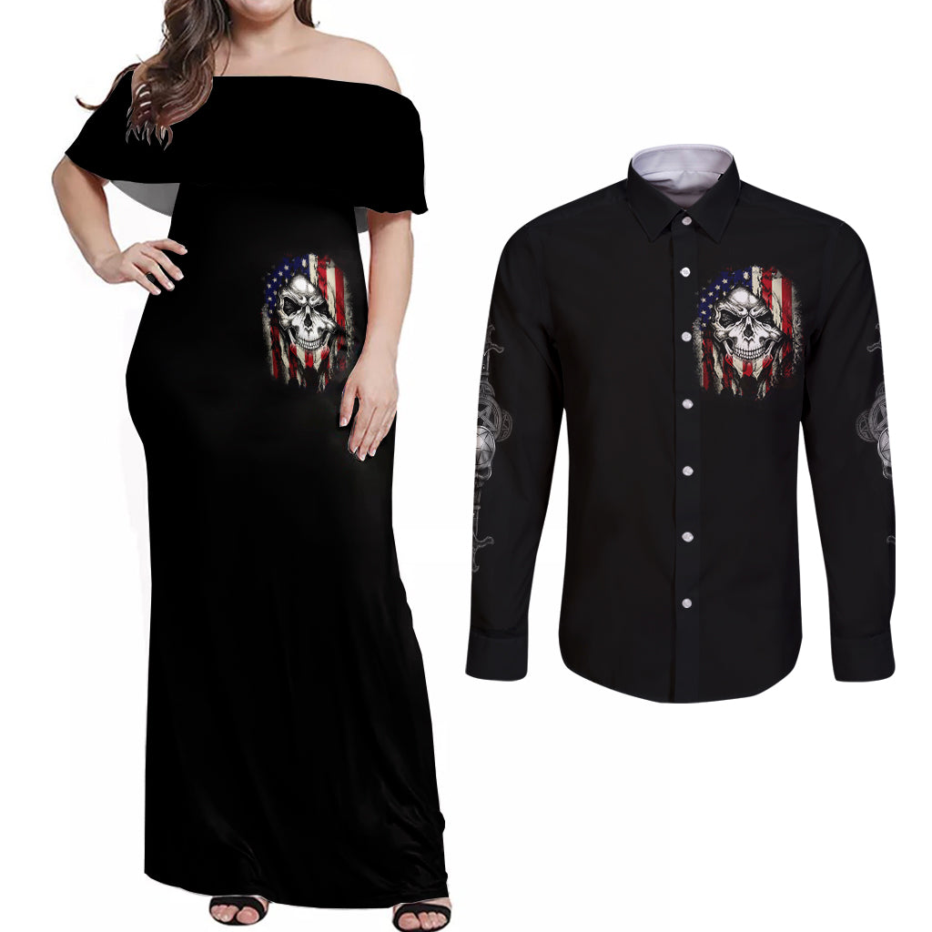 American Skull Couples Matching Off Shoulder Maxi Dress and Long Sleeve Button Shirts Grumpy Old Man Motherfuckers Who Make Me Angry - Wonder Print Shop