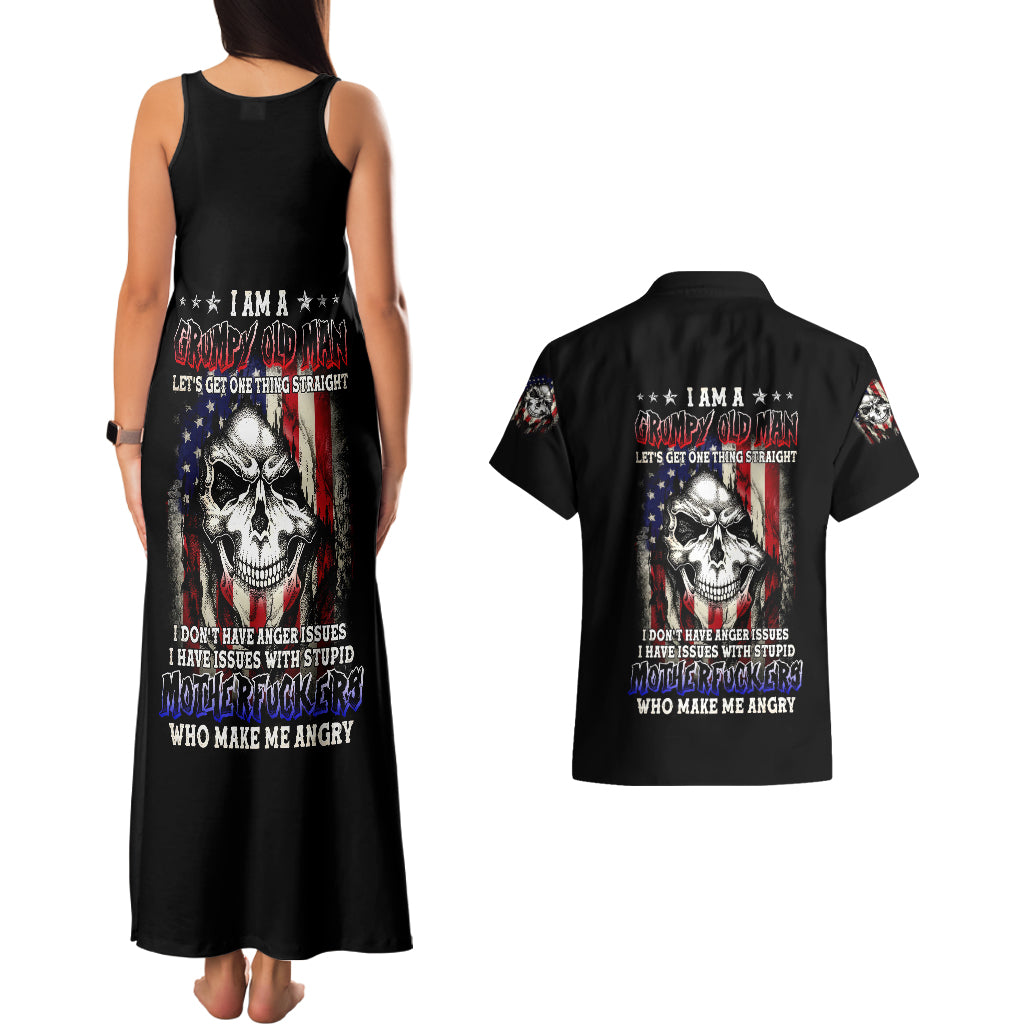 American Skull Couples Matching Tank Maxi Dress and Hawaiian Shirt Grumpy Old Man Motherfuckers Who Make Me Angry - Wonder Print Shop