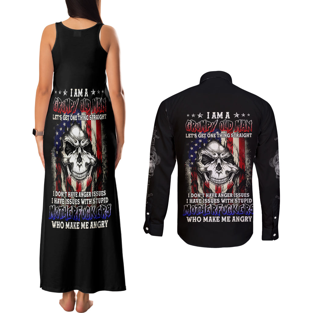 American Skull Couples Matching Tank Maxi Dress and Long Sleeve Button Shirts Grumpy Old Man Motherfuckers Who Make Me Angry - Wonder Print Shop