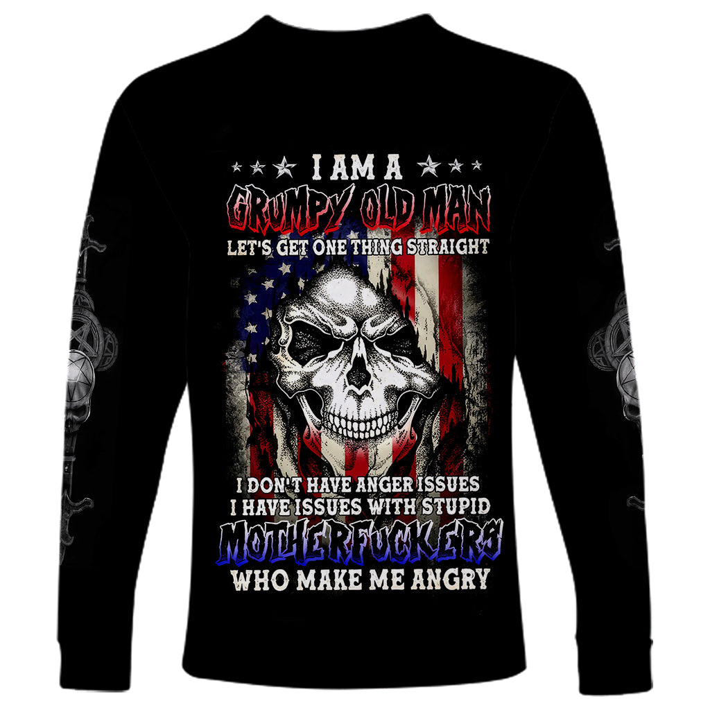 American Skull Long Sleeve Shirt Grumpy Old Man Motherfuckers Who Make Me Angry - Wonder Print Shop