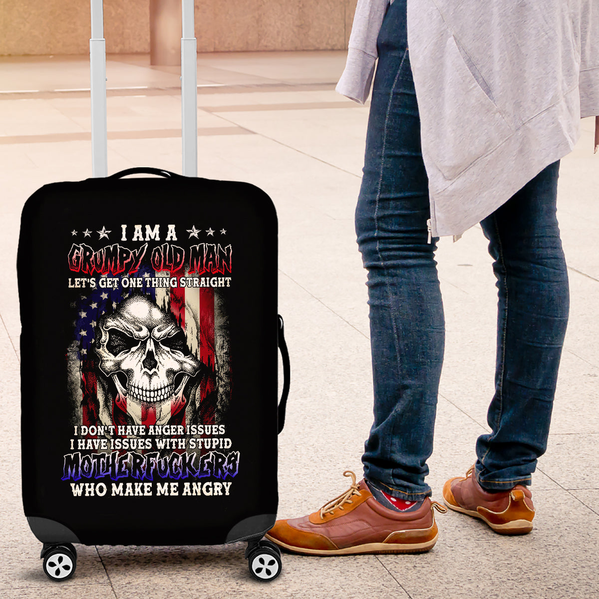 American Skull Luggage Cover Grumpy Old Man Motherfuckers Who Make Me Angry - Wonder Print Shop