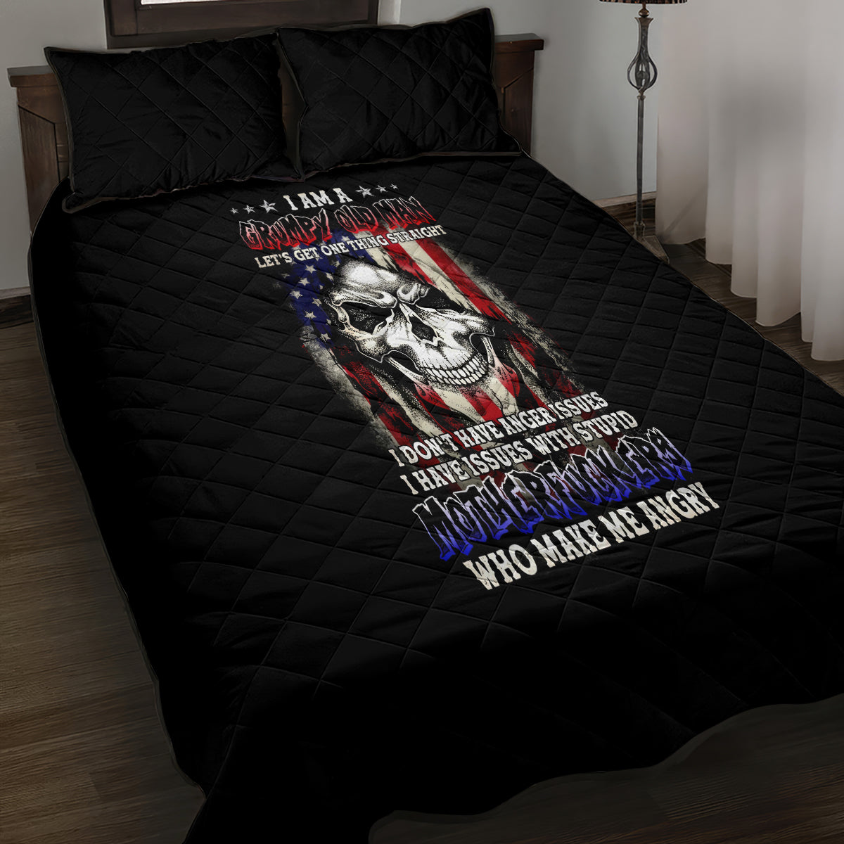 American Skull Quilt Bed Set Grumpy Old Man Motherfuckers Who Make Me Angry - Wonder Print Shop