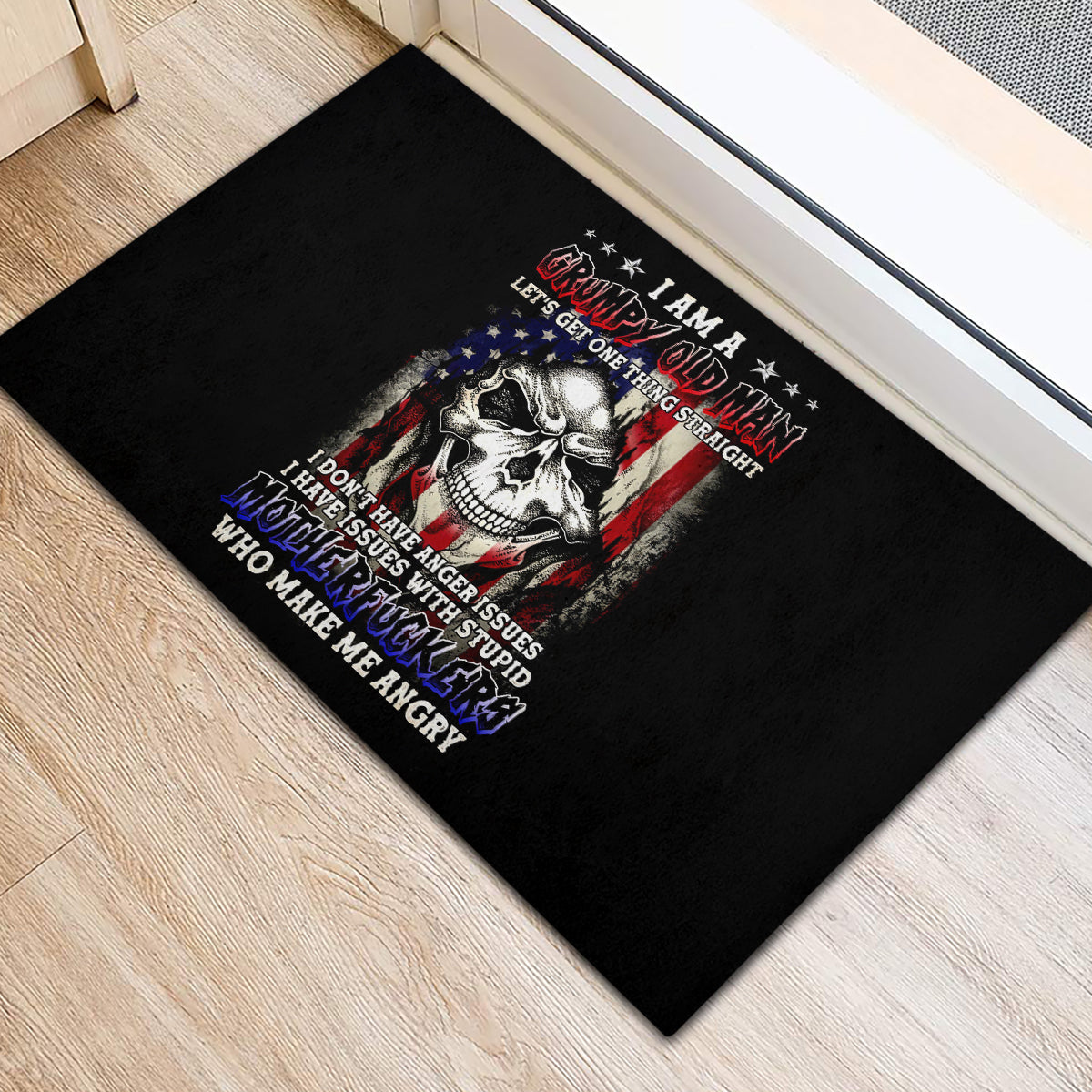 American Skull Rubber Doormat Grumpy Old Man Motherfuckers Who Make Me Angry - Wonder Print Shop