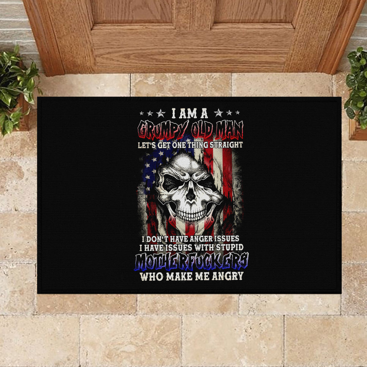 American Skull Rubber Doormat Grumpy Old Man Motherfuckers Who Make Me Angry - Wonder Print Shop