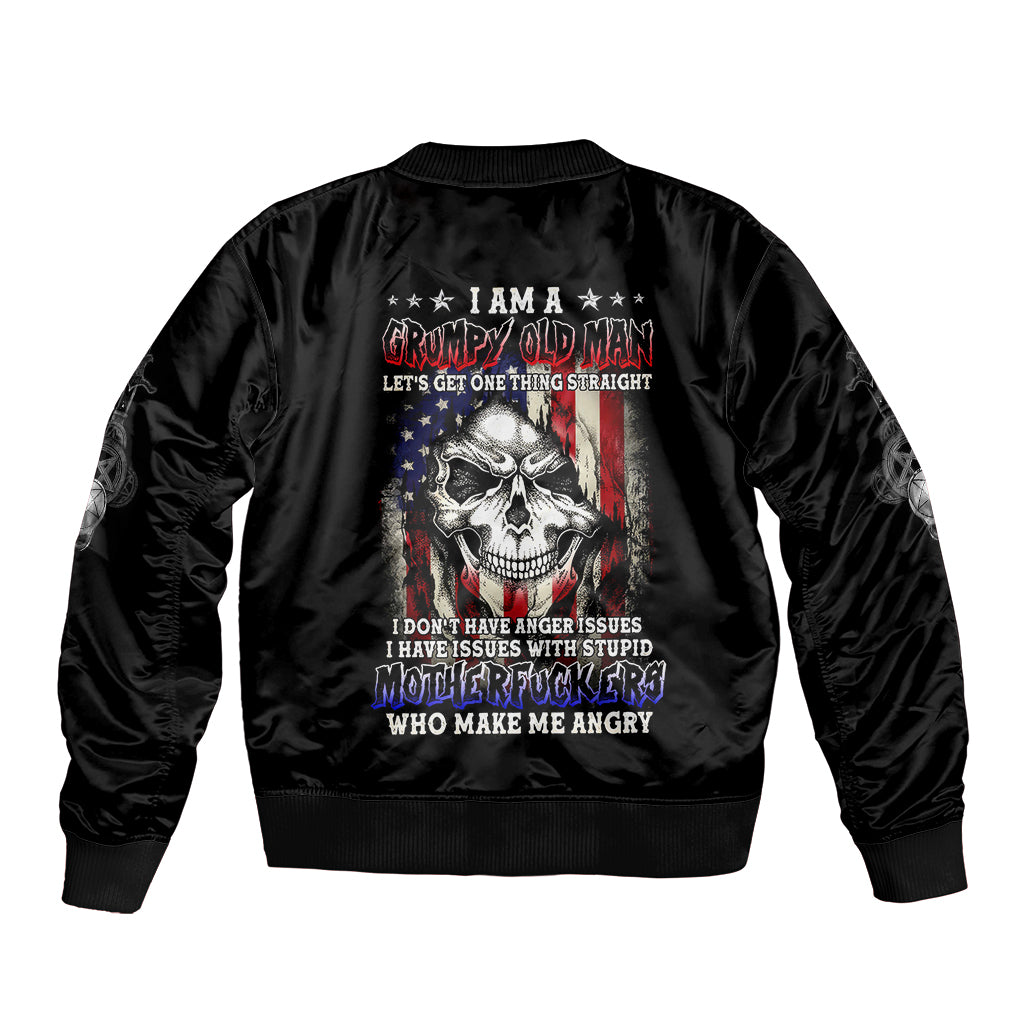 American Skull Sleeve Zip Bomber Jacket Grumpy Old Man Motherfuckers Who Make Me Angry - Wonder Print Shop